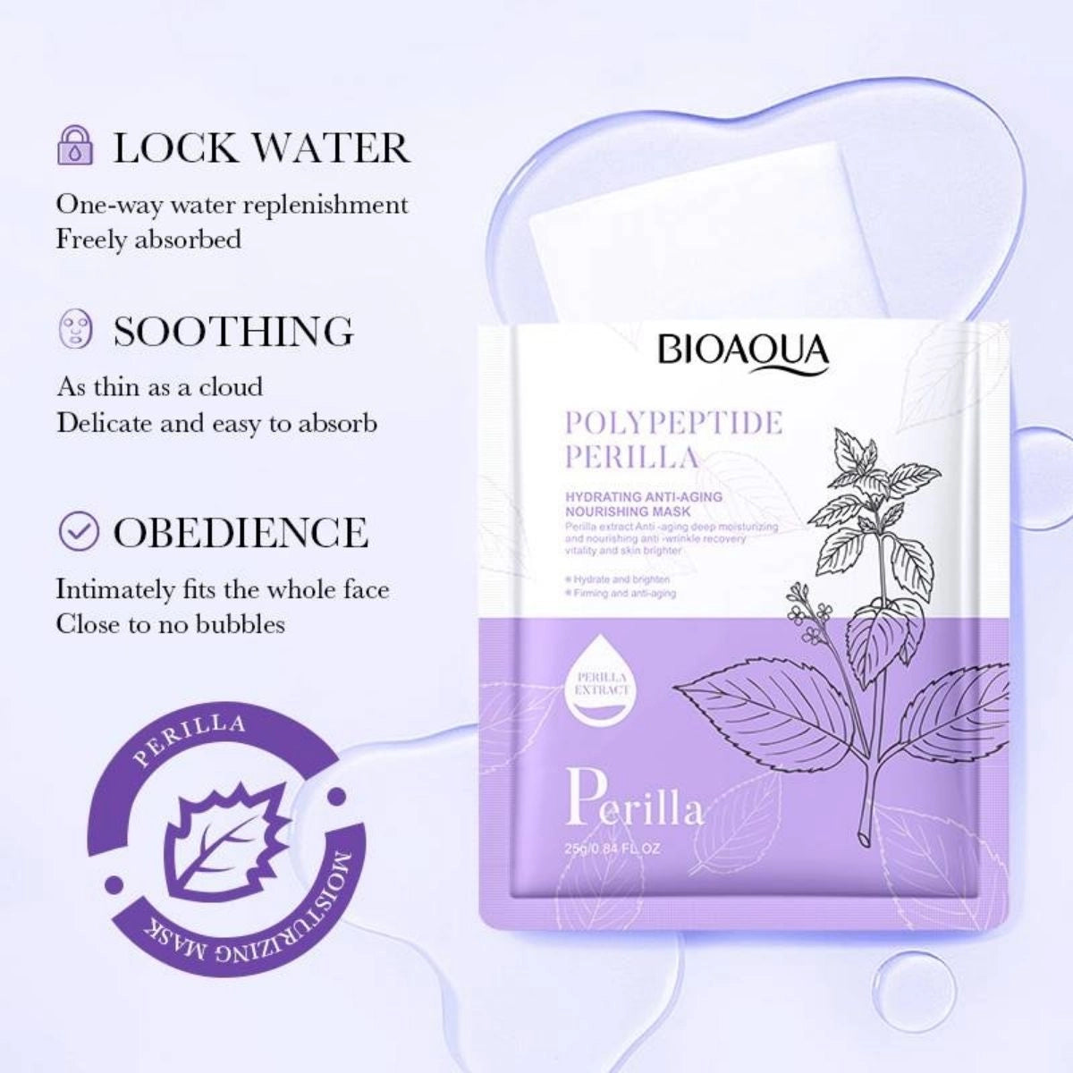 Bio Aqua Polypeptide Perilla Sheet Mask packaging – hydrating anti-aging mask