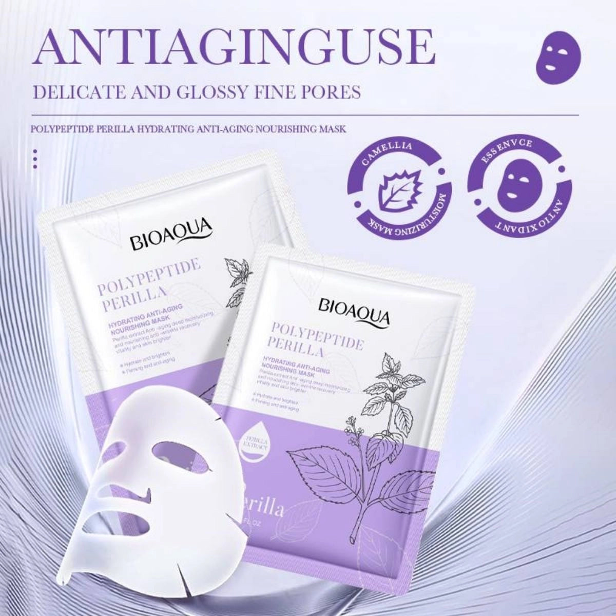 Bio Aqua Polypeptide Perilla Sheet Mask packaging – hydrating anti-aging mask