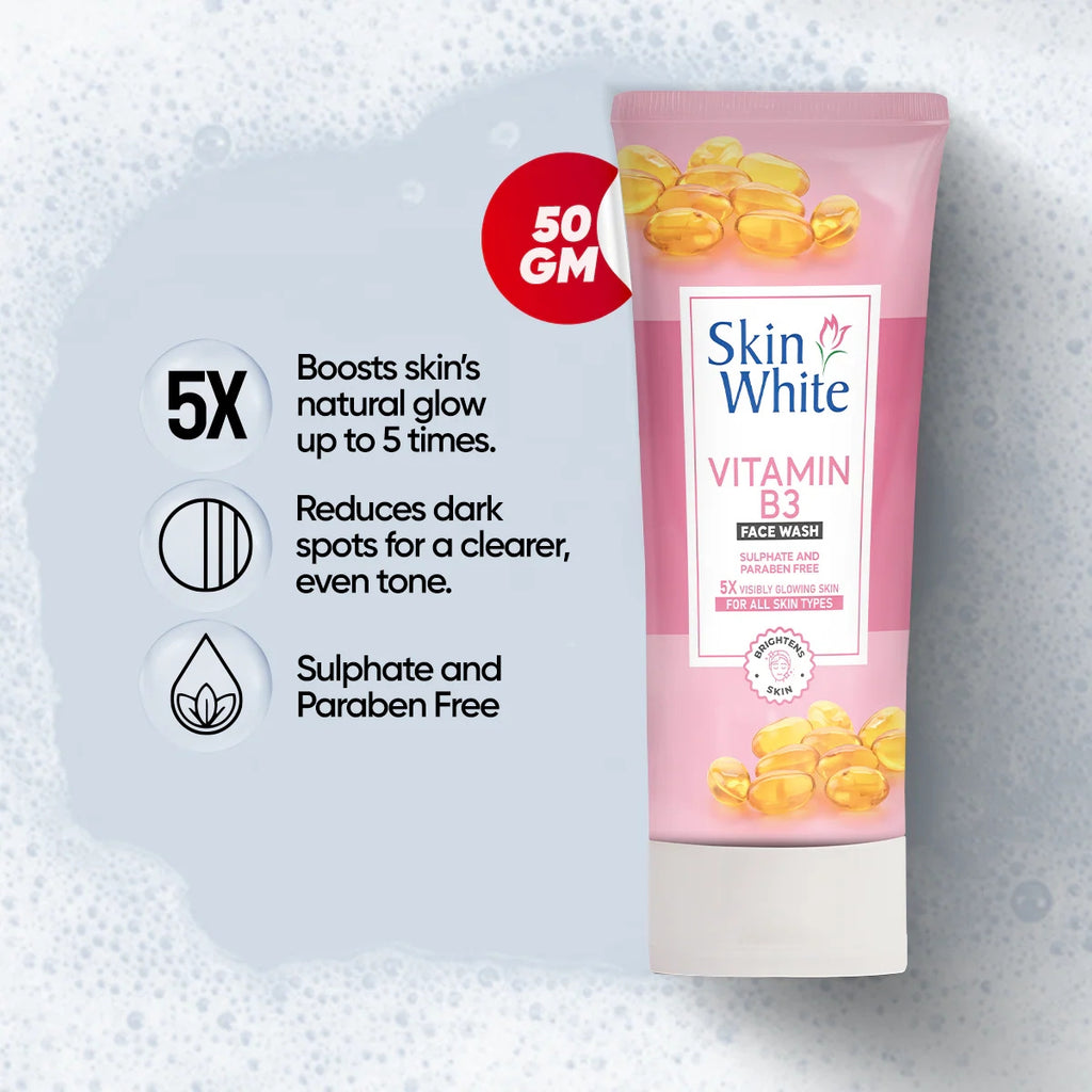 Skin White Vitamin B3 Face Wash 50ml – Niacinamide Cleanser for Brightening and Refreshing Skin