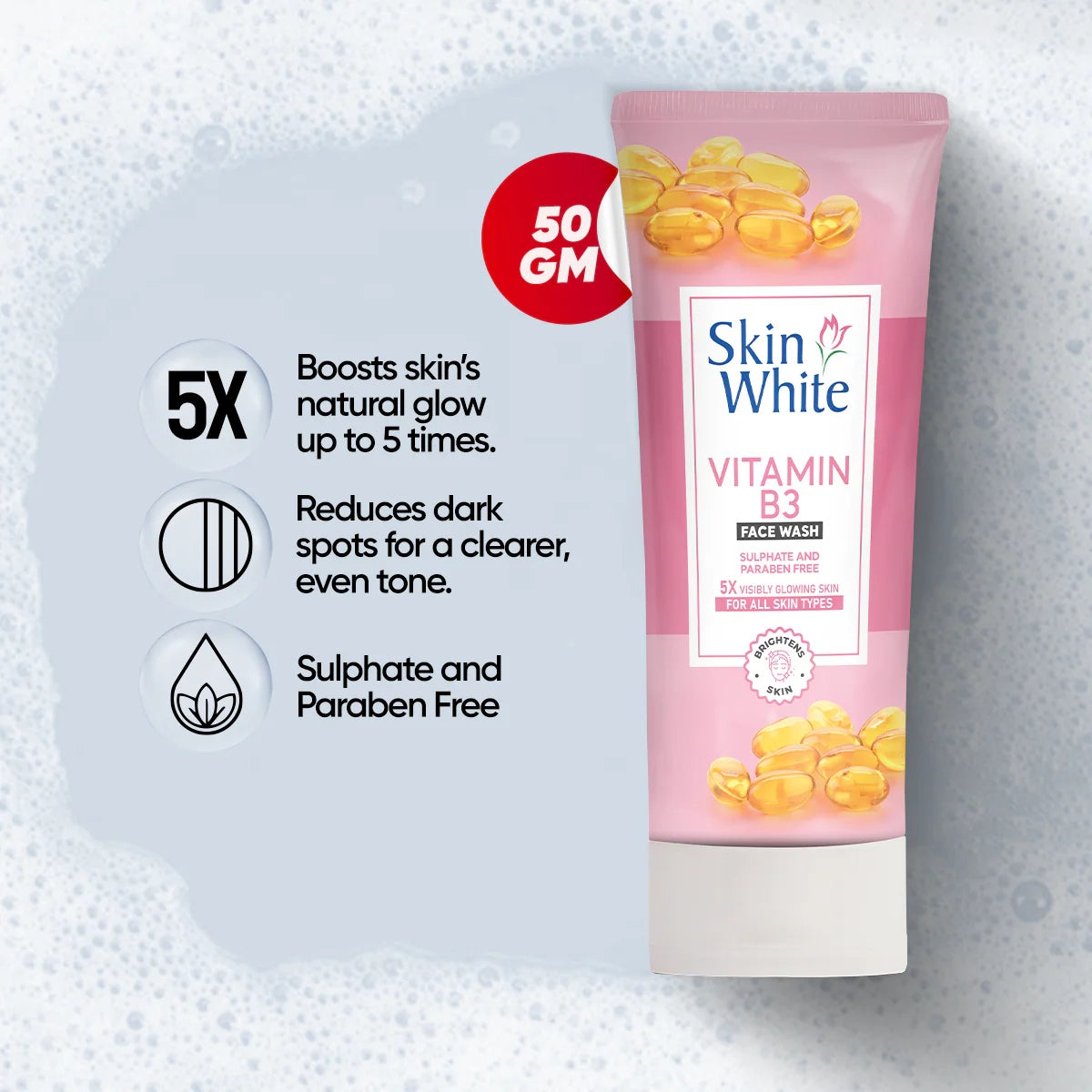 Skin White Vitamin B3 Face Wash 50ml – Niacinamide Cleanser for Brightening and Refreshing Skin