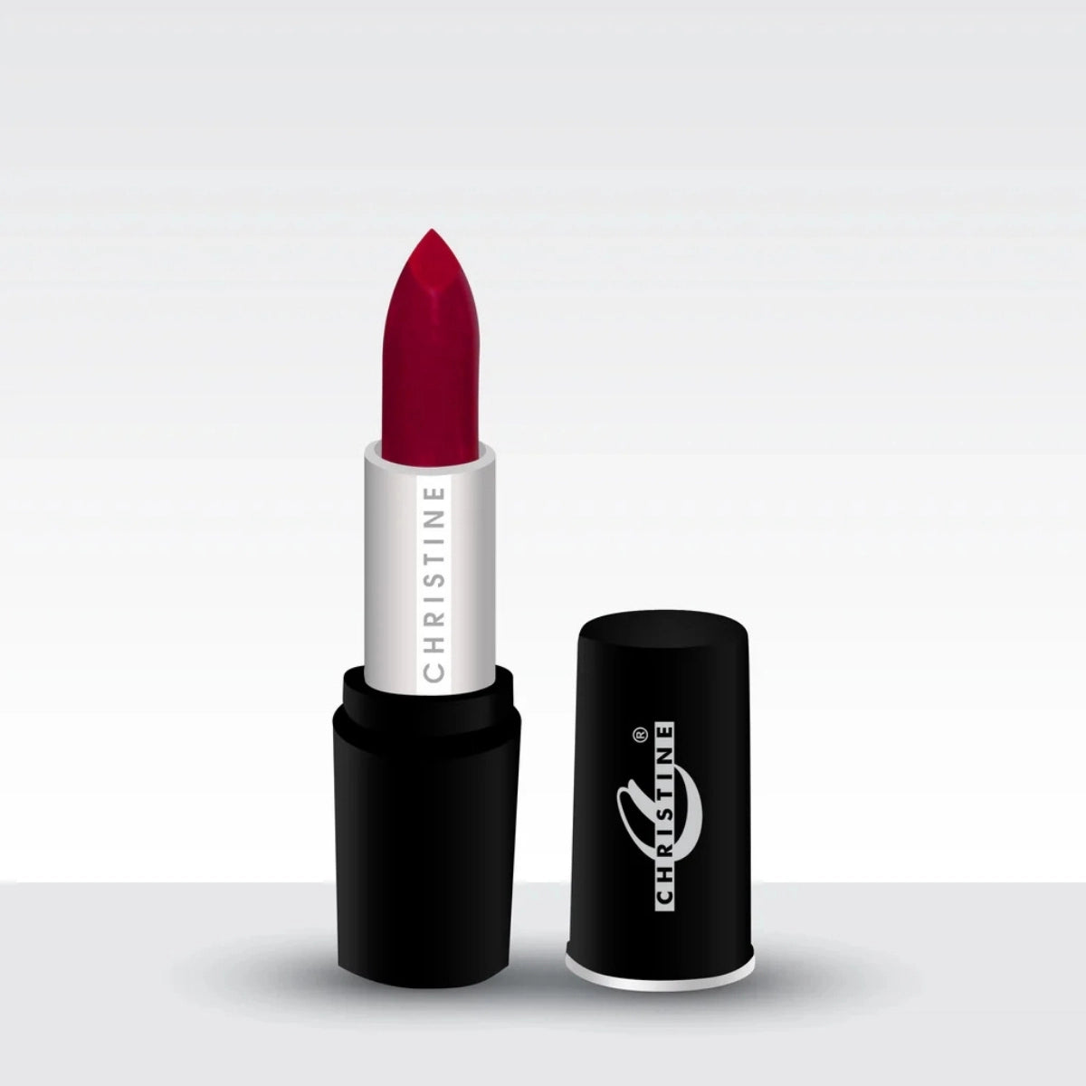 Red lipstick with black case on a white background-507