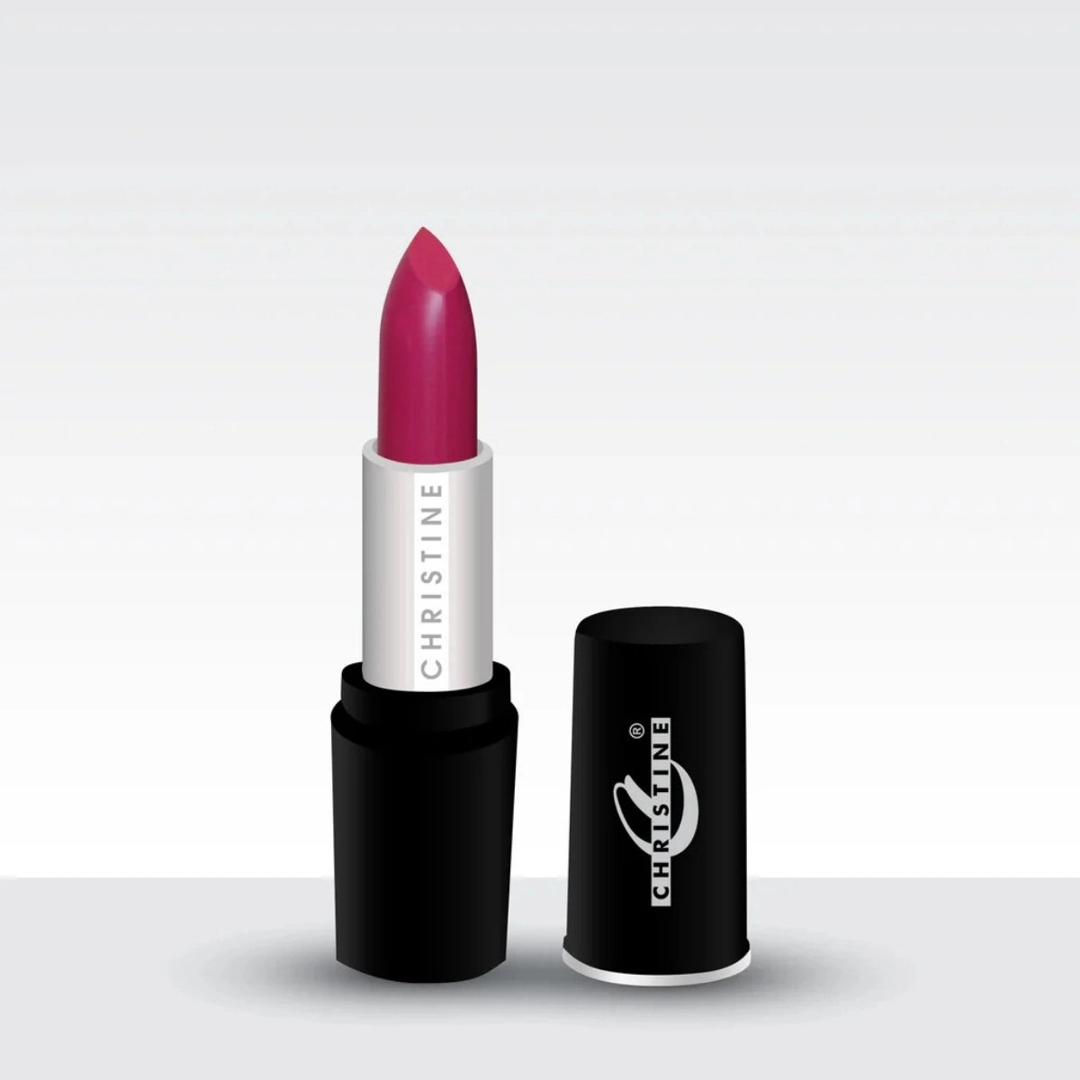 Lipstick with black case and white cap on a light gray background-518
