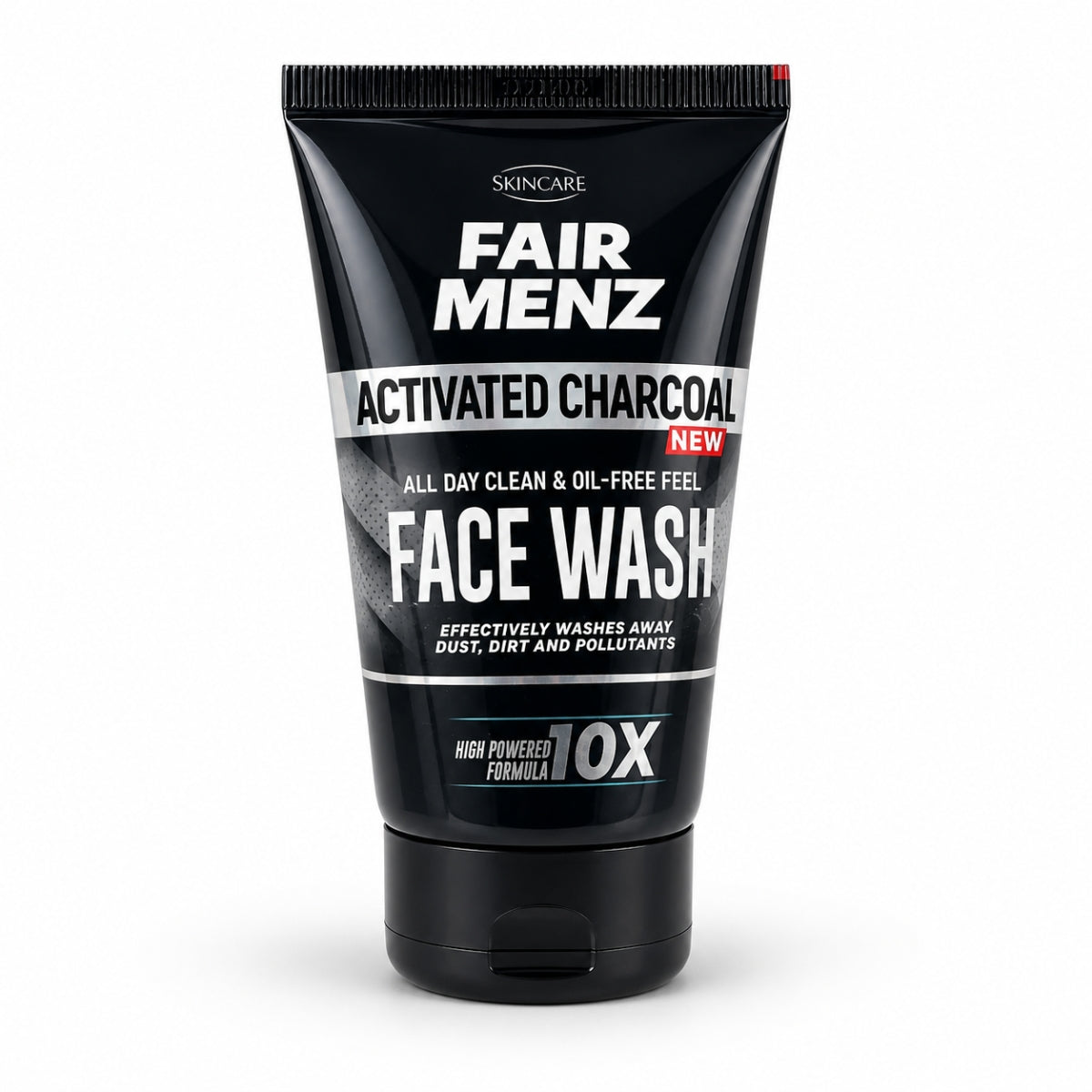 Black tube of Fair Menz Activated Charcoal Face Wash on a white background