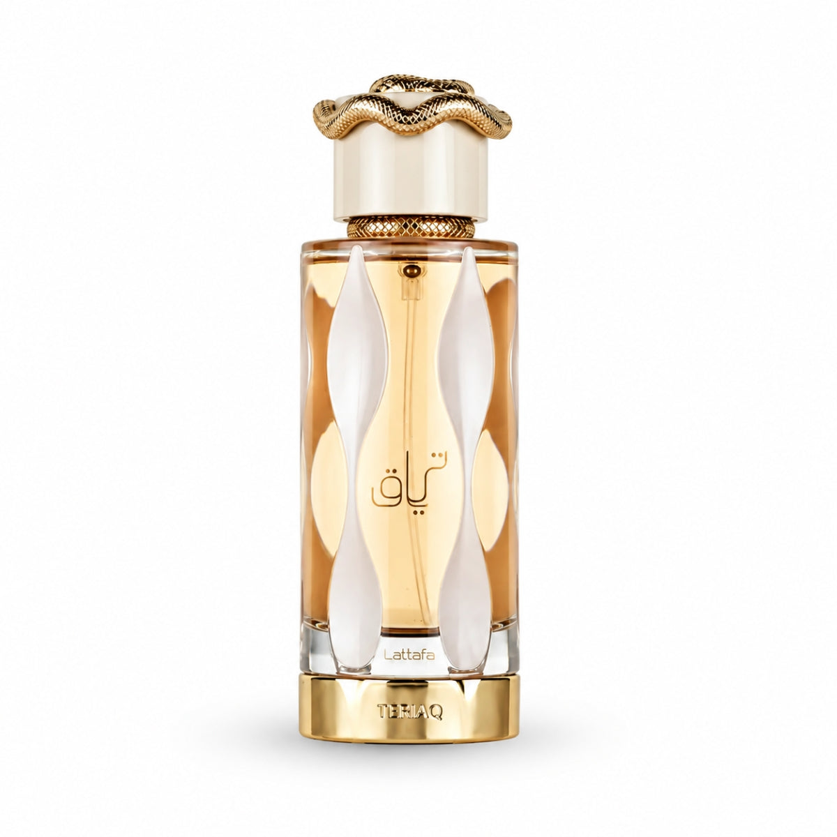 Lattafa Teriaq 100ml EDP perfume bottle with gold snake cap for women in Pakistan most demanding hyped trending price in karachi lahore islamabad peshawar punjab multan gujranwala peshawar
