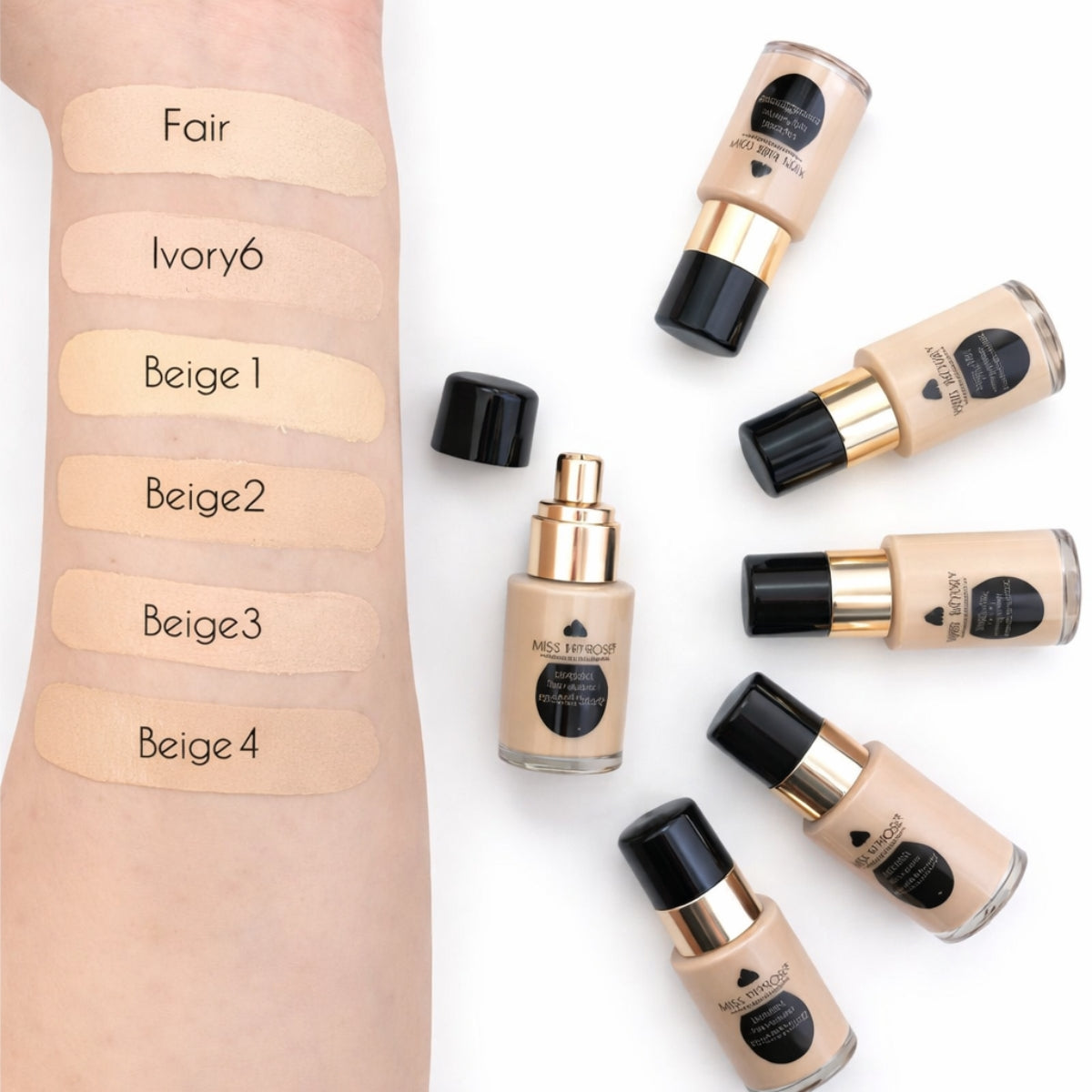 Miss Rose Purely Natural Foundation Pakistan shades swatches