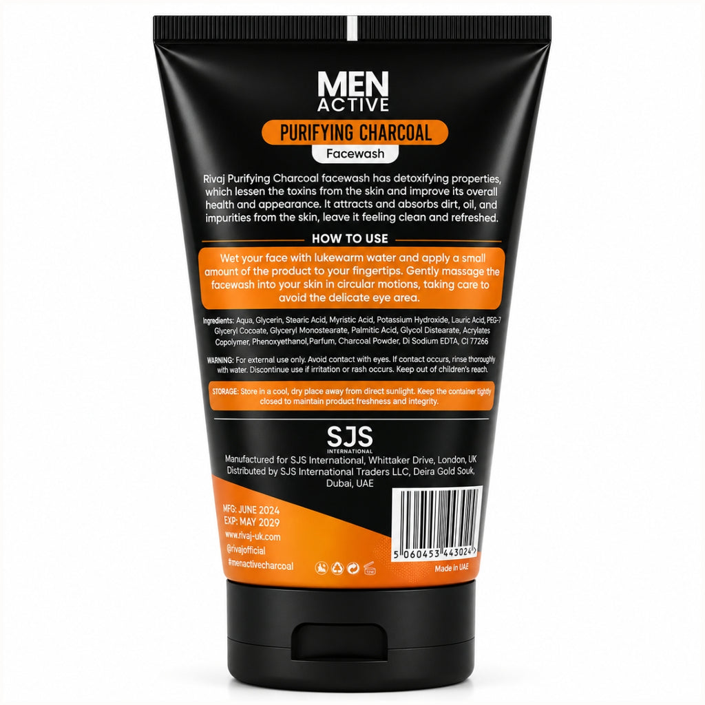 Rivaj Men Active Purifying Charcoal Face Wash 100ml deep cleansing charcoal face wash for oily skin in Pakistan back