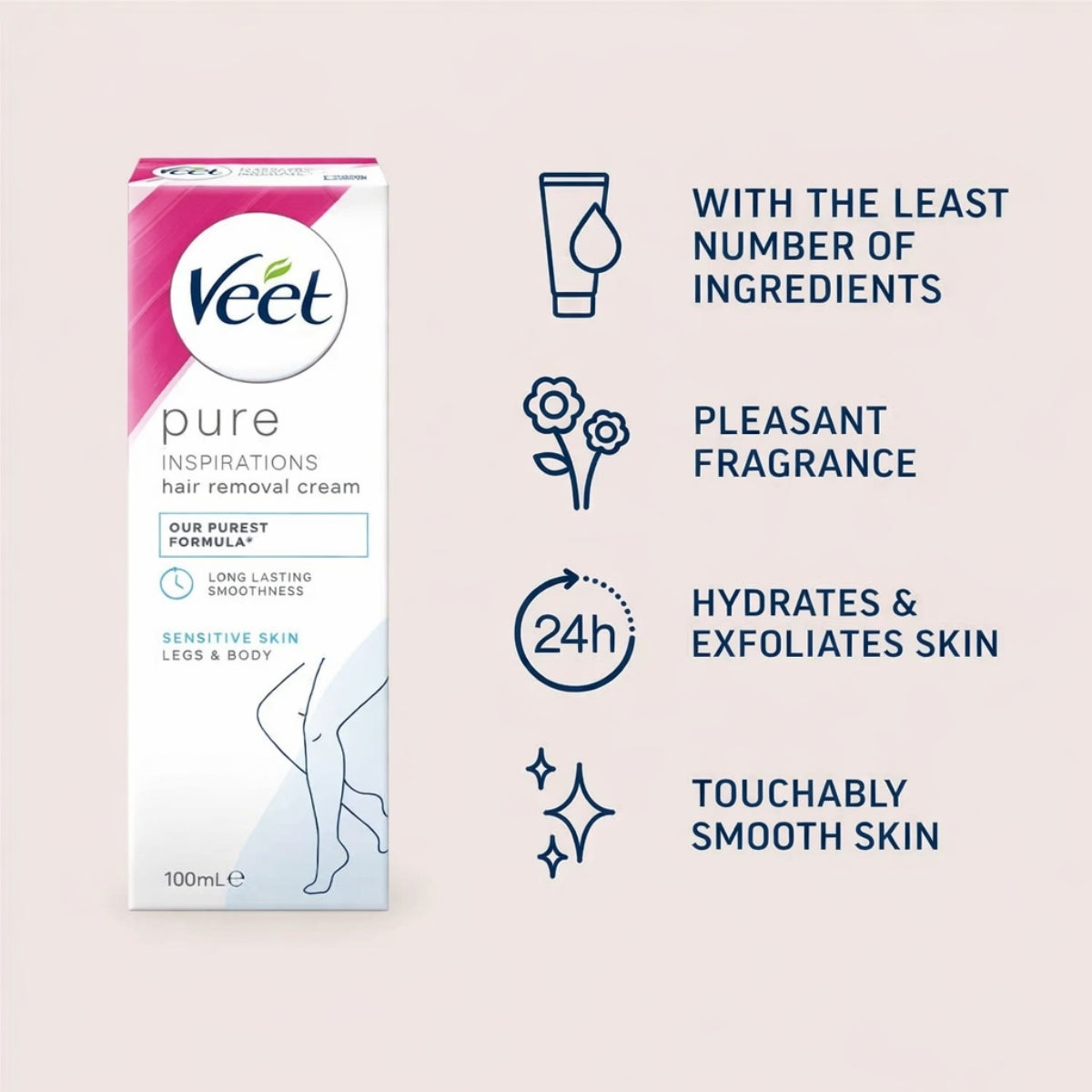 Veet Pure Hair Removing Cream 100ml – Gentle Hair Removal Cream for Body