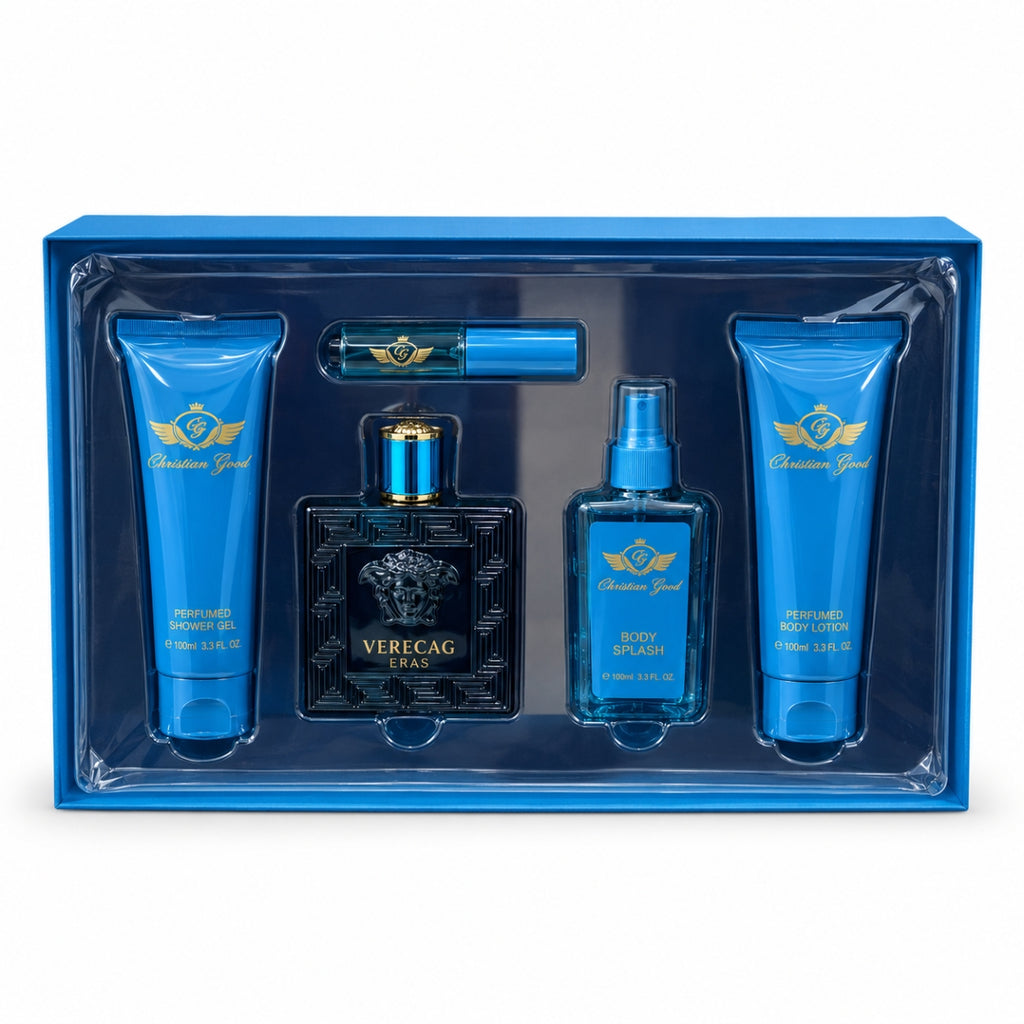Verecag 5 piece fragrance gift set for men with perfume shower gel body lotion body splash and travel spray