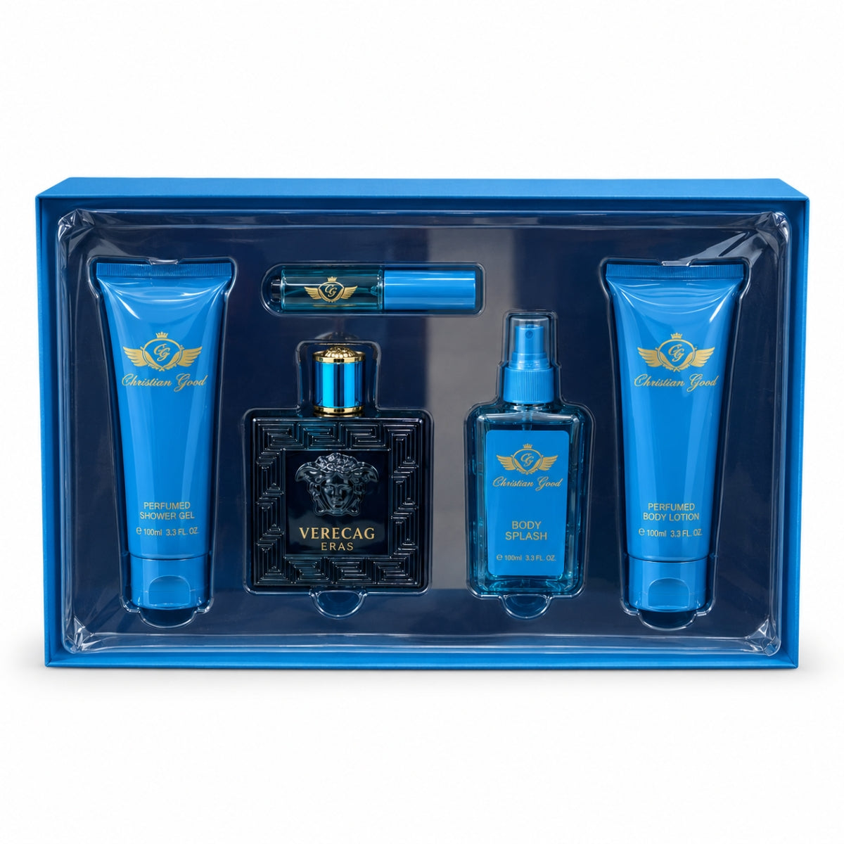 Verecag 5 piece fragrance gift set for men with perfume shower gel body lotion body splash and travel spray