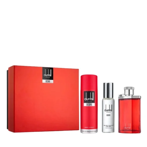 Dunhill Desire Red gift set, featuring a bottle of fragrance and grooming products
