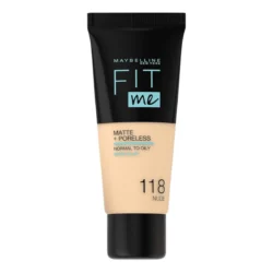 Maybelline Fit Me Matte + Poreless Foundation with clay for a natural matte finish.