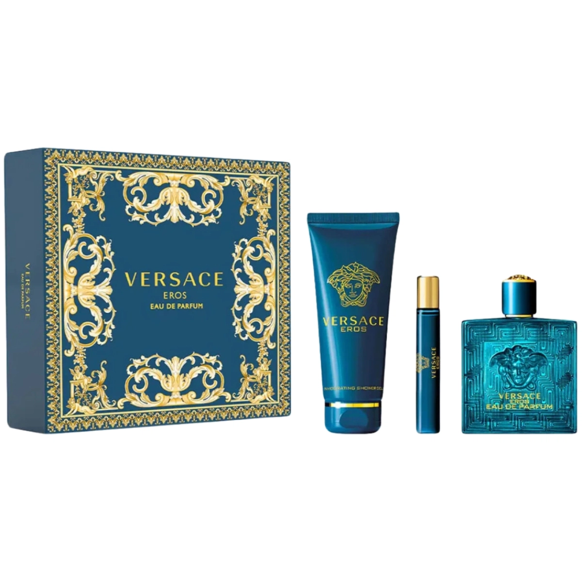 Versace Eros Pour Homme Eau de Parfum Gift Set, featuring a bottle of fresh and seductive fragrance for men