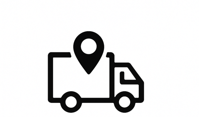 Black and white delivery truck icon representing nationwide delivery in Pakistan