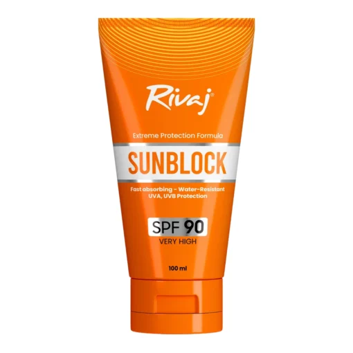 Rivaj SPF90 Fast Absorbing Sun Block tube for effective UV protection
