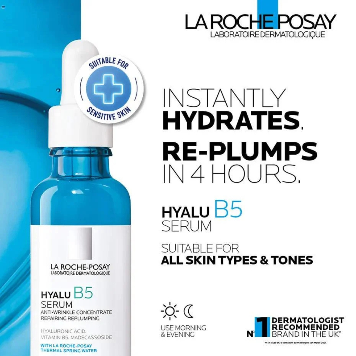 La Roche-Posay Hyalu B5 Pure Hyaluronic Acid Serum 30ml for deep hydration and anti-aging.