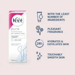 Veet Pure Hair Removing Cream 100ml – Gentle Hair Removal Cream for Body